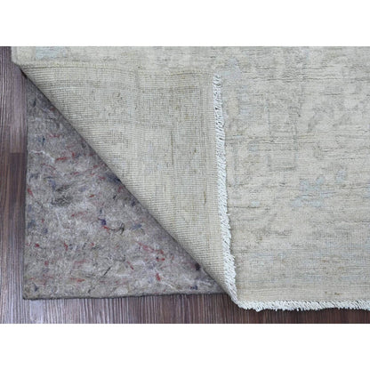 2'8"X5'6" Bone White Stone Washed Peshawar Hand Knotted Wool Runner Rug