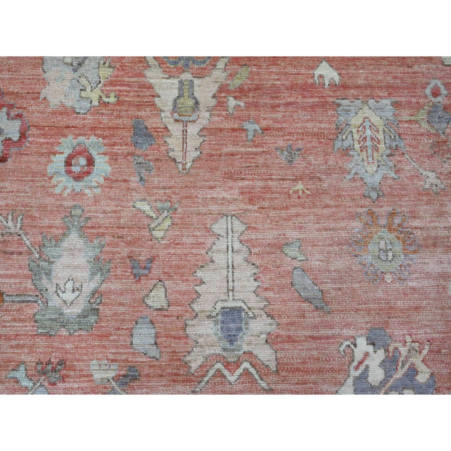 9'X11'9" Red All Wool Afghan Angora Oushak Floral Design Hand Knotted Rug