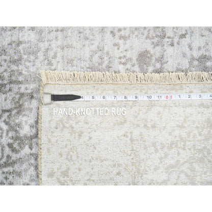 2'6"X7'10" Gray Hand Knotted Broken Farsian Design Wool/Silk Runner Rug