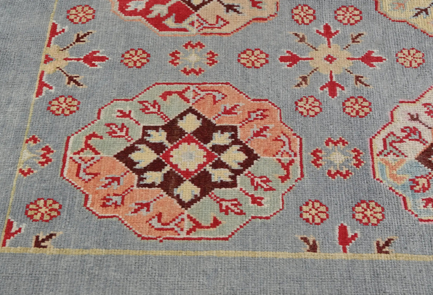 Hand-Knotted Kazak Oushak Rug 4X6 Ft Geometric