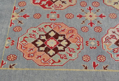 Hand-Knotted Kazak Oushak Rug 4X6 Ft Geometric