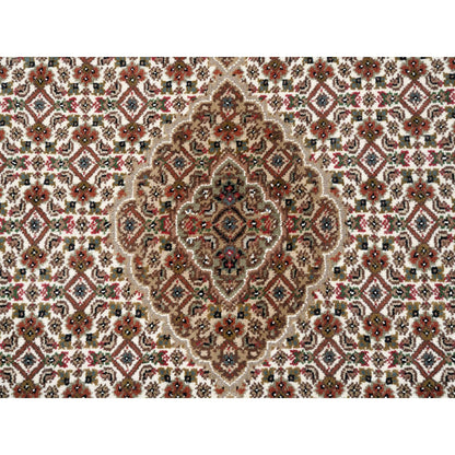4'X4' Hand Knotted Wool-Silk Fish Medallion Design Tebraz Mahi Rug