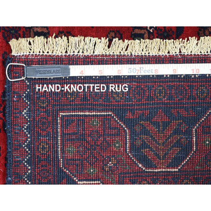 3'5"X4'10" Deep Red Afghan Khamyab Shiny Wool Hand Knotted Rug