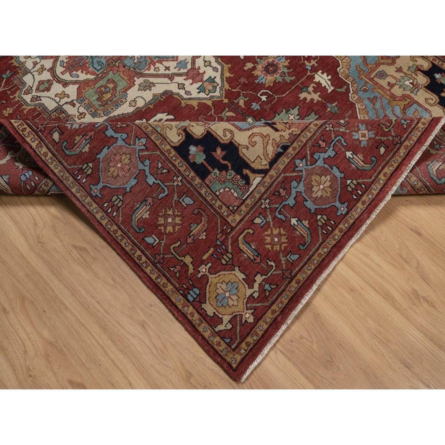 6'1"x9'2" Red Antiqued Fine Heris Re-Creation Soft Wool Hand Knotted Rug