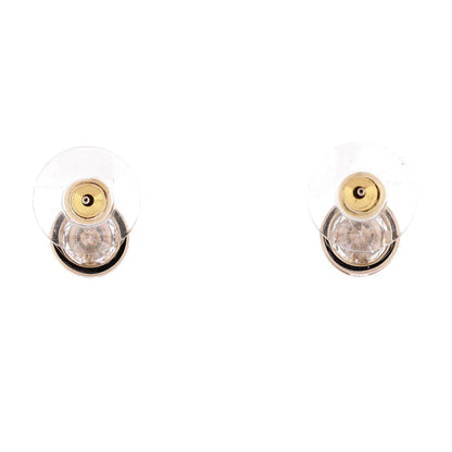 Chanel Cc Round Stud Earrings Metal With Crystals