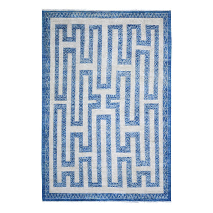 6'X8'7" Denim Blue Wool Hand Knotted Finer Peshawar Oriental Rug