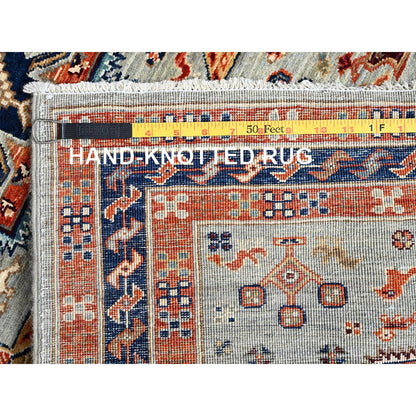 2'8"X11'3" Gray Caucasian Design Super Fine Wool Hand Knotted Runner Rug