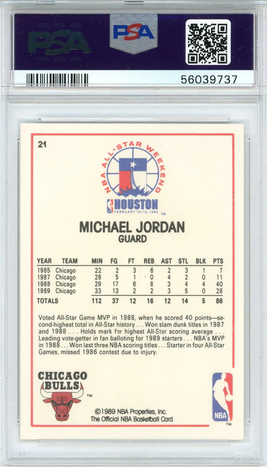 (PSA) Michael Jordan 1989 Hoops All-Star Card #21