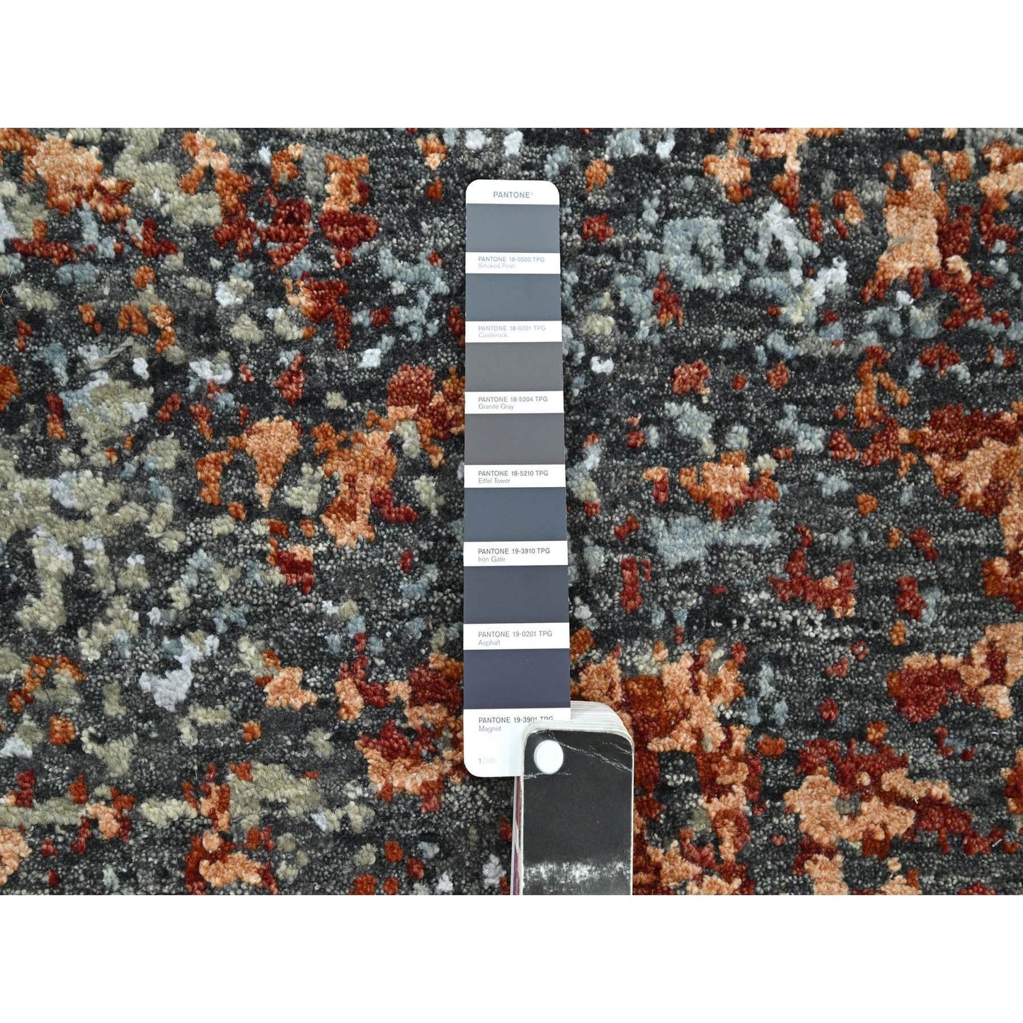 Rug 4'x6'2" Gray with Orange Abstract Design Pure Wool Hand Knotted