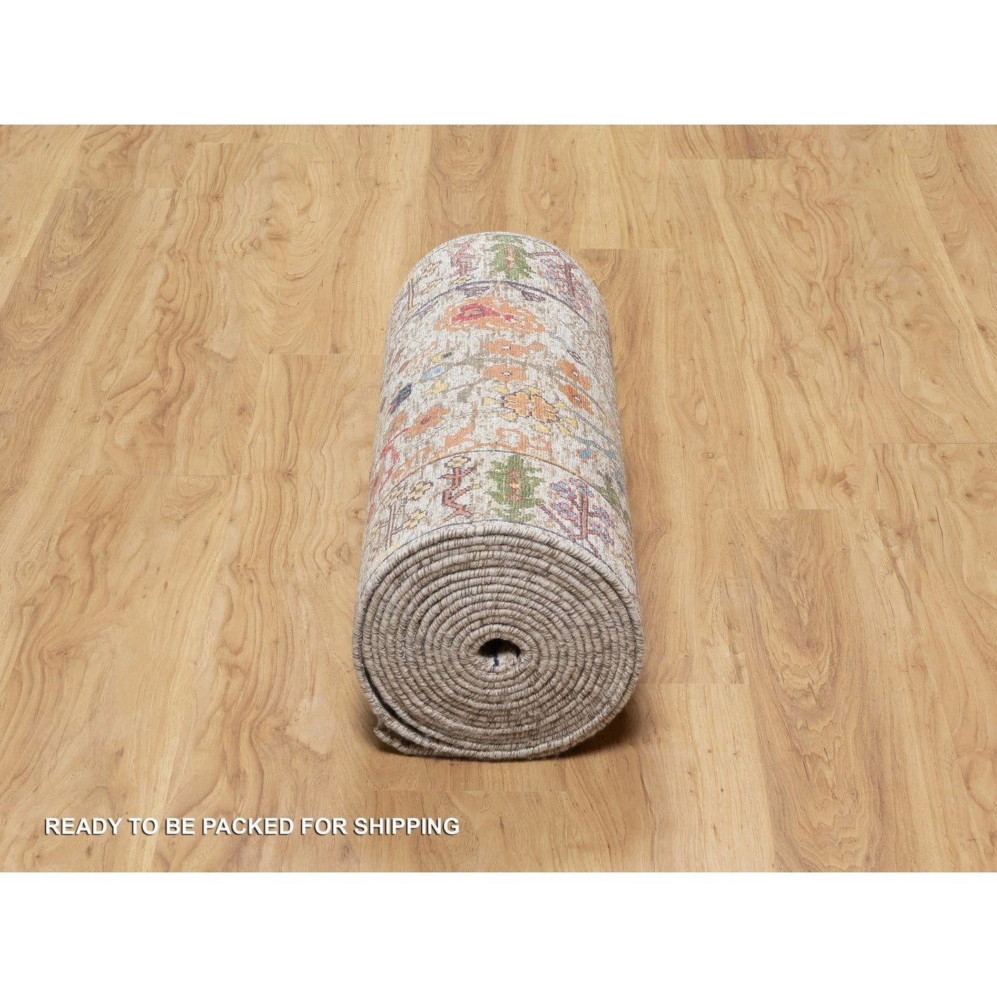 2'6"X23'10" Beige Wool And Silk Hand Knotted Vase Design Xl Runner Rug
