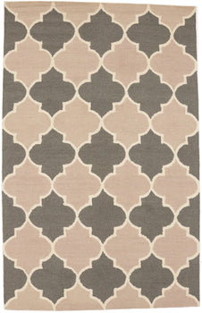 Cream & Taupe Trellis Style Foyer 5X8 Hand-Tufted
