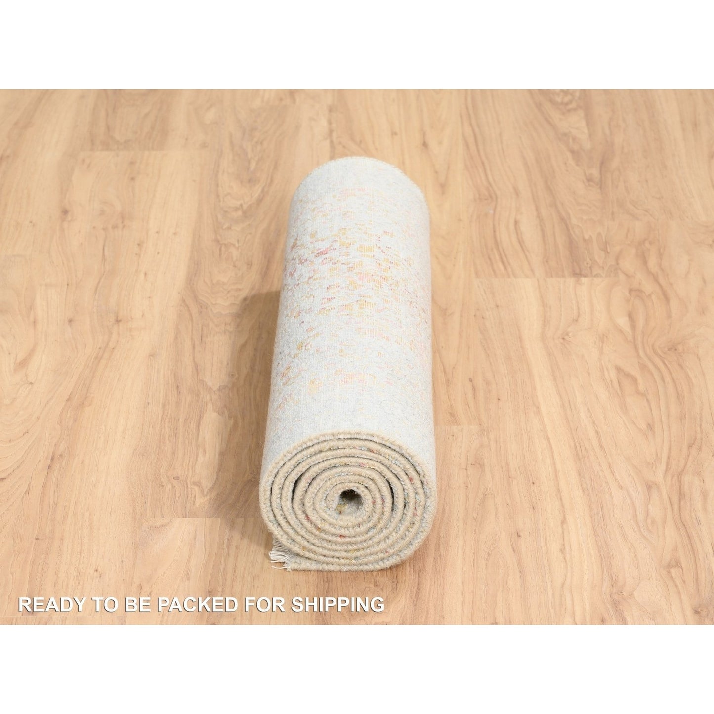 2'4"X8' Hand Knotted Pink Farsian Erased Design Wool/Silk Runner Rug
