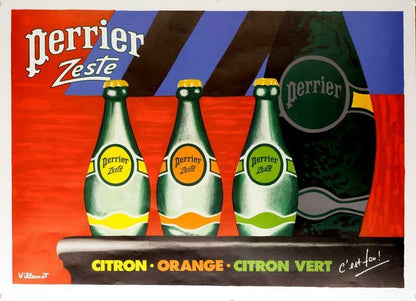 Villemot Bernard Vintage Poster Perrier Zeste Heavy Paper Linen