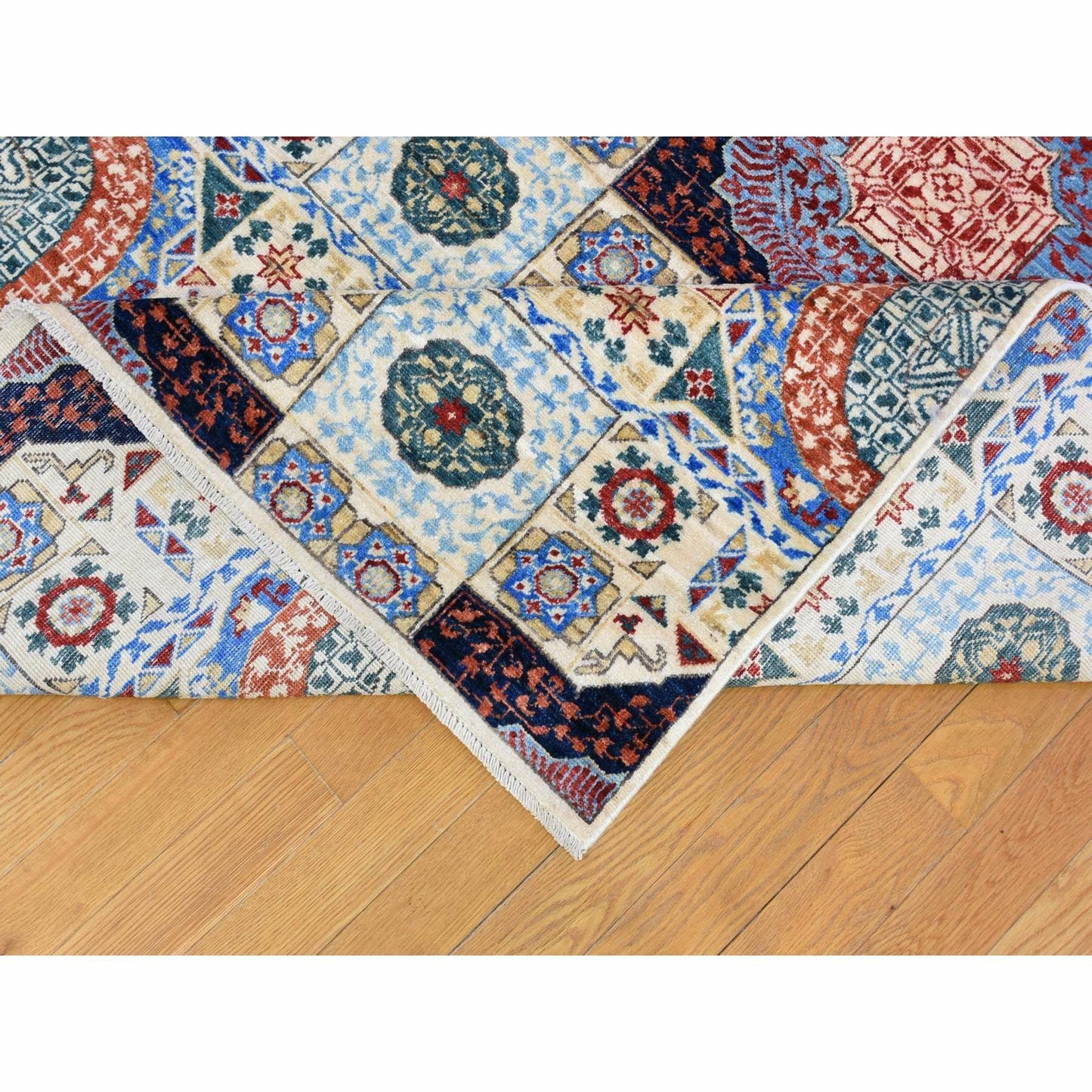 10'X13'9" Blue Hand Knotted Mamluk Repetitive Design Wool Oriental Rug