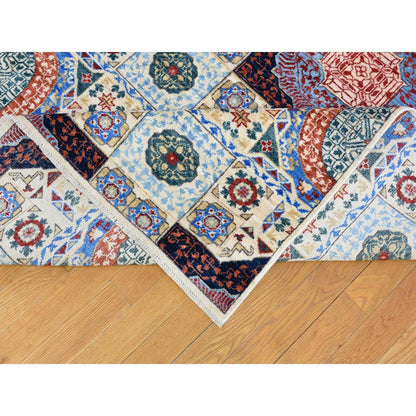 10'X13'9" Blue Hand Knotted Mamluk Repetitive Design Wool Oriental Rug