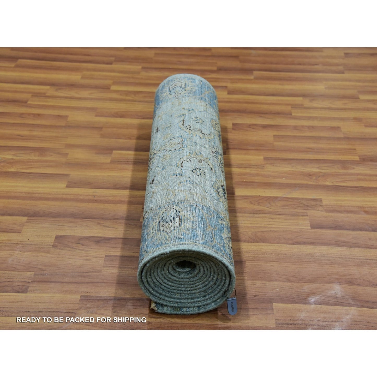 2'6"X14' Arctic Blue Wool Hand Knotted Shah Abbas Runner Oriental Rug