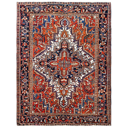 6'10"X8'10" Chili Red Vintage Zoroastrian Heris Pure Wool Hand Knotted Rug