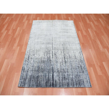 4'X6' Hand Knotted Vertical Ombre Design Pure Silk With Textured Wool Rug