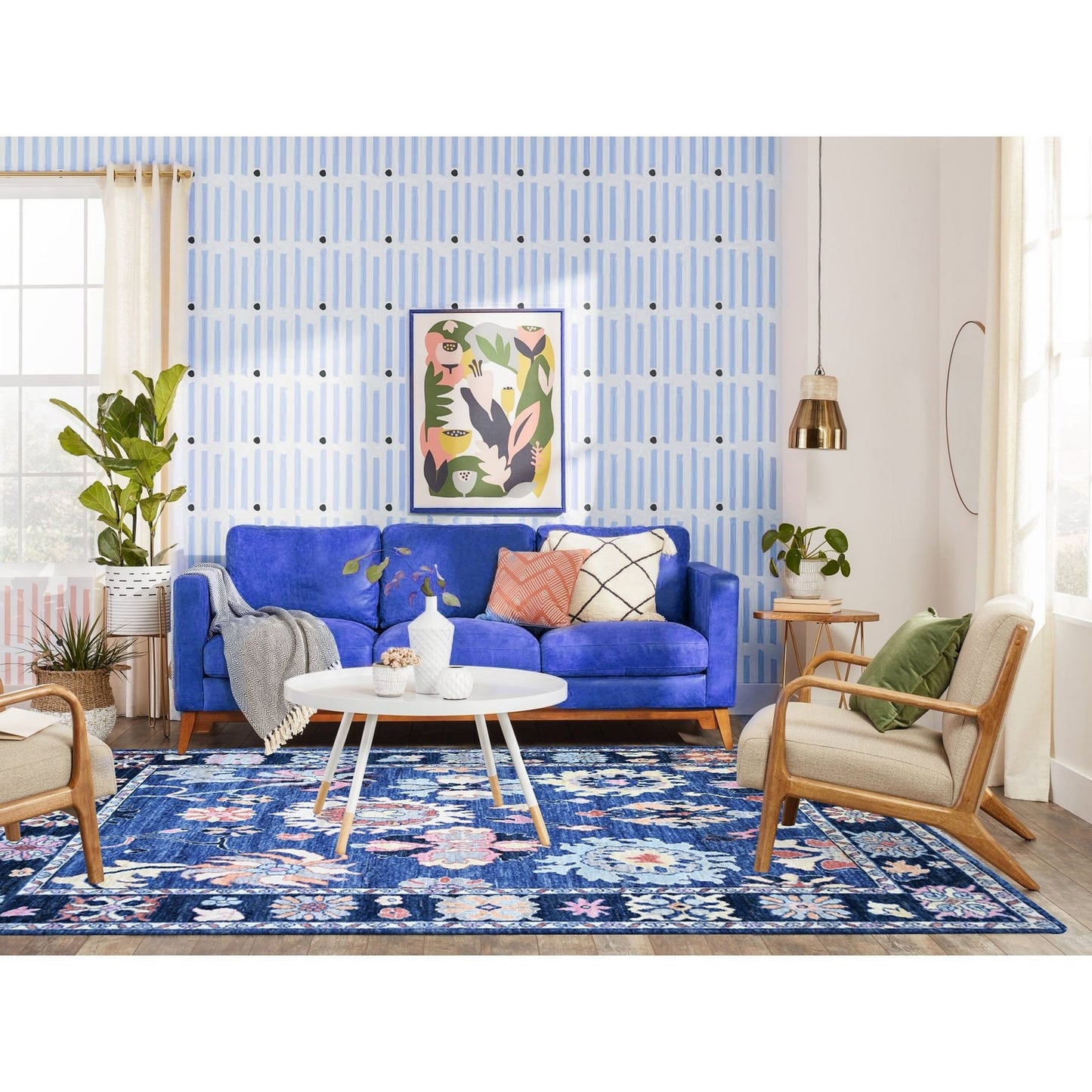 Wool Hand Knotted Rug - 6'2"x8'10" Sapphire Blue Afghan Angora Oushak