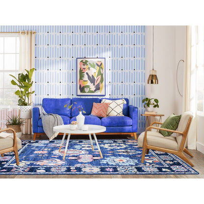 Wool Hand Knotted Rug - 6'2"x8'10" Sapphire Blue Afghan Angora Oushak