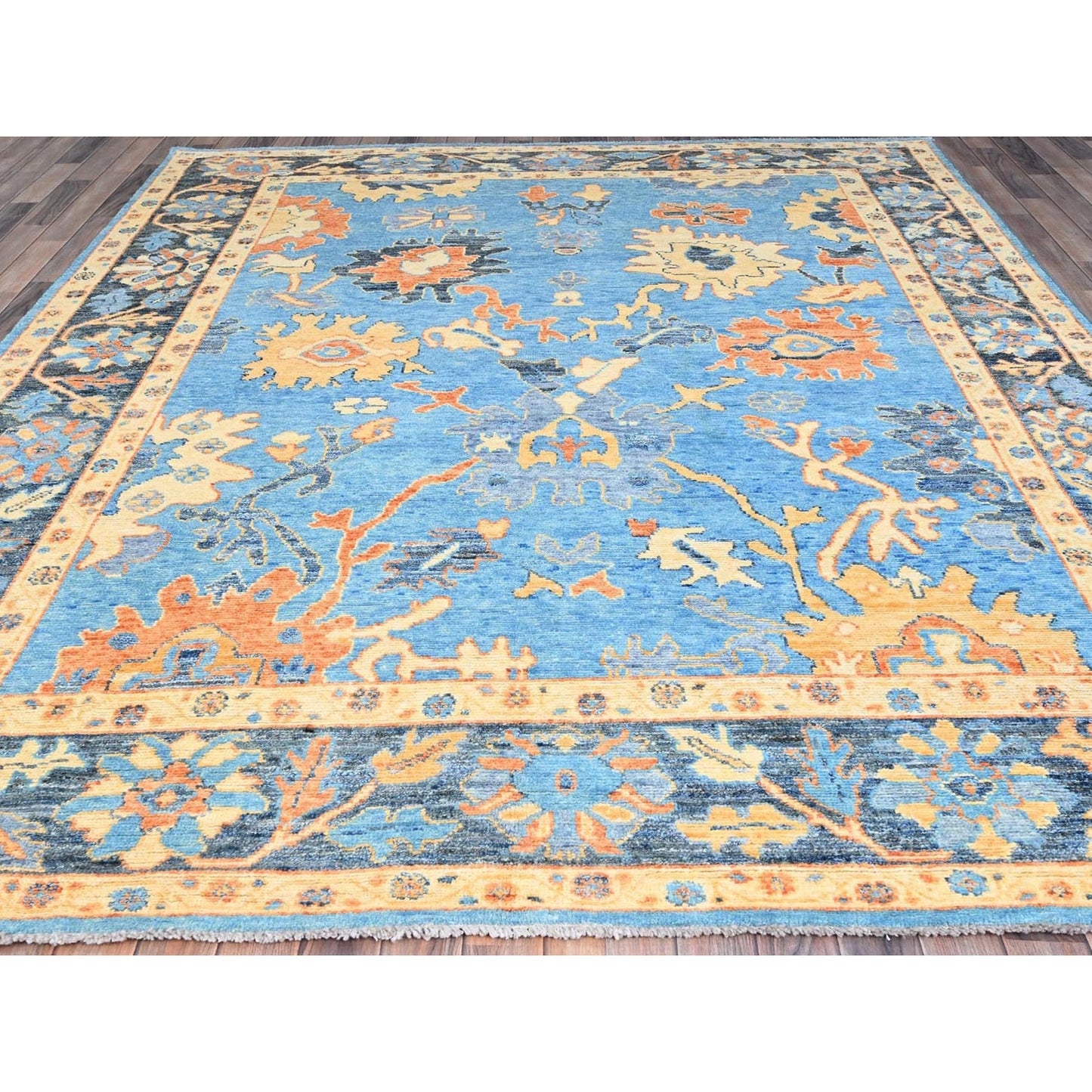 8'4"X10'5" Bonnie Blue Hand Knotted All Natural Wool Oushak Oriental Rug