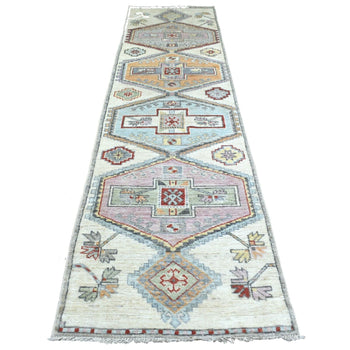 3'X12' Hand Knotted Gray Anatolian Village Inspired Wool Wide Runner Rug