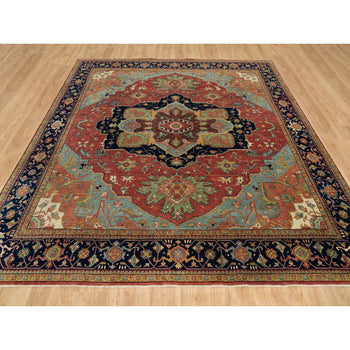 10'X10' Fire Brick Red Wool Antiqued Fine Heris Hand Knotted Square Rug