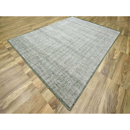 9'X12'1" White With Green Oxidized Grass Design Wool Hand Knotted Rug
