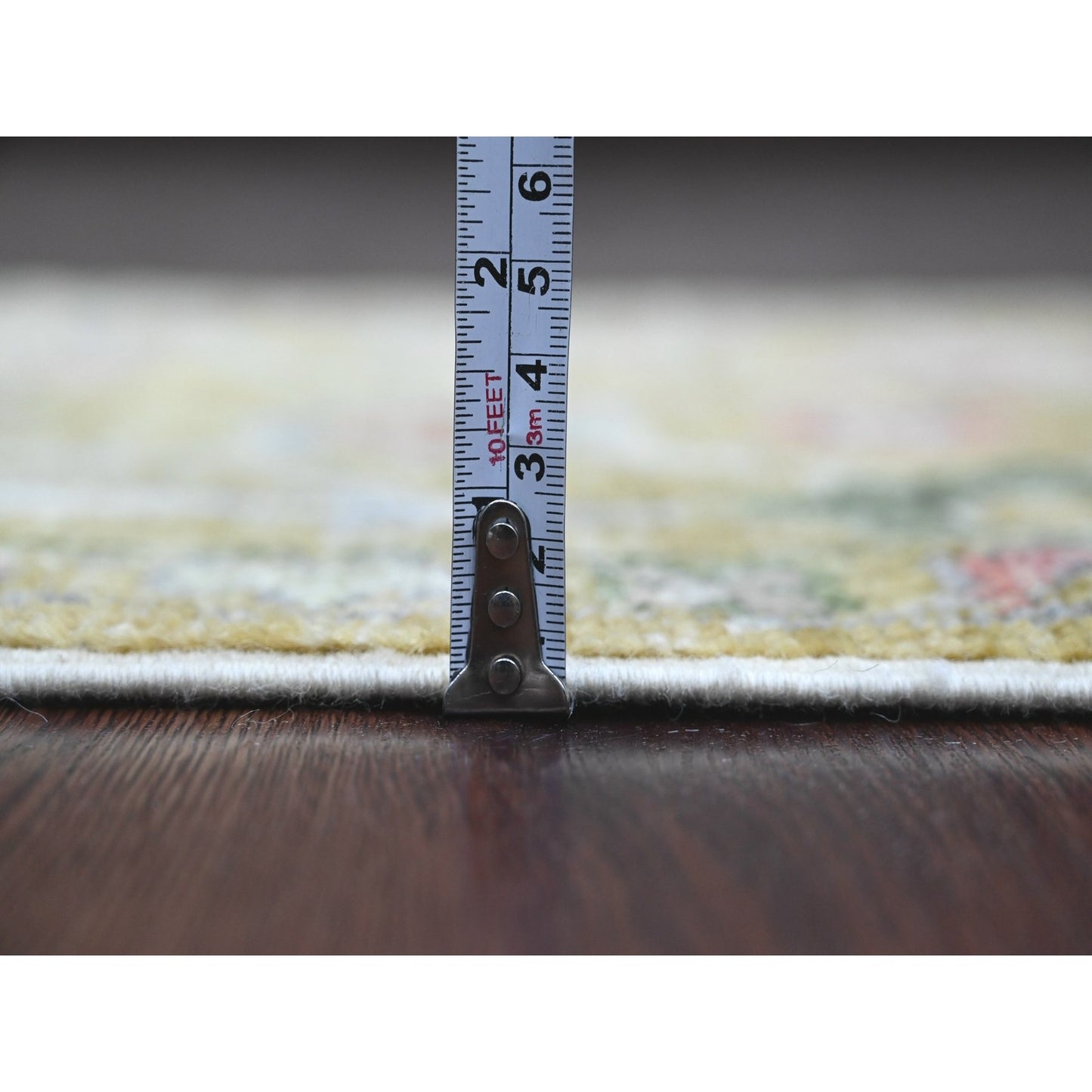 2'X3'1" Yellow Hand Knotted Afghan Angora Oushak Leaf Design Wool Mat Rug