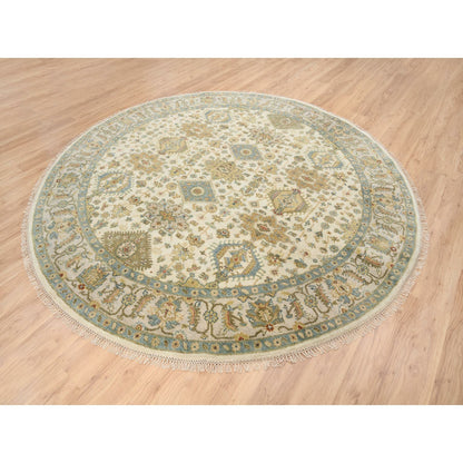 8'10"X8'10" Ivory Hand Knotted Karjihooz Design Wool Round Rug