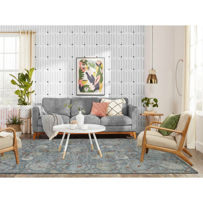 6'1"X8'8" Soft Wool Hand Knotted Gray Stone Wash Peshawar Rug