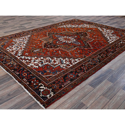 6'10"X9'7" Orange Vintage Zoroastrian Heris All Wool Hand Knotted Clean Rug