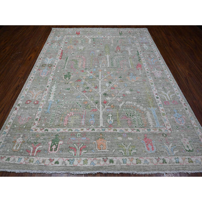 7'8"X9'10" Reseda Gray Afghan Angora Oushak Soft Pile Oriental Rug