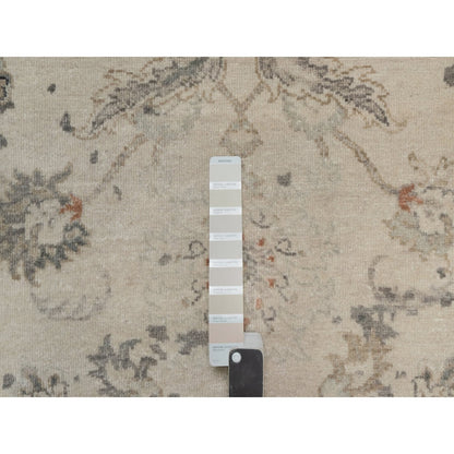 9'X12'2" Ivory Agra Design Botanical Pattern Hand Knotted Pure Wool Rug