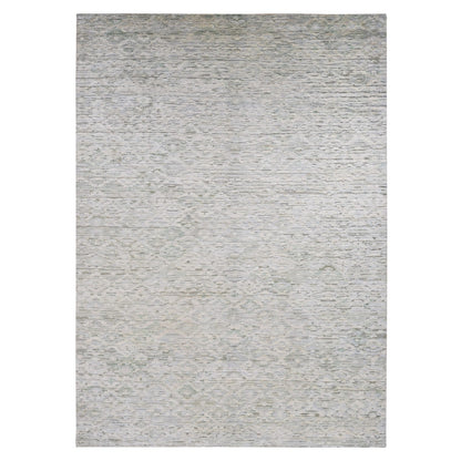 9'10"X14' Ivory Pure Silk With Wool Fluffy Collection Hand Knotted Rug
