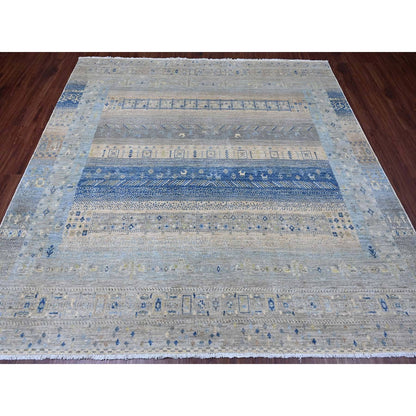 8'X8' Gray Hand Knotted Kashkuli Animal Figurines Soft Wool Square Rug