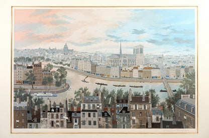 Michel Delacroix Rive Gauche 1990 Large Silkscreen  Paris Seine & Notre-Dame