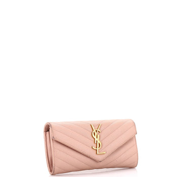 Saint Laurent Classic Monogram Flap Wallet Matelasse Chevron Leather Large