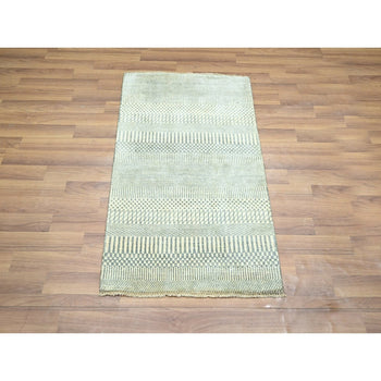 2'X3' Ivory-Gray Hand Knotted Modern Grass Design Wool And Silk Mat Rug