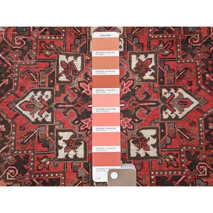 8'6'X11'4" Cherry Red Vintage Zoroastrian Heris Pure Wool Hand Knotted Rug