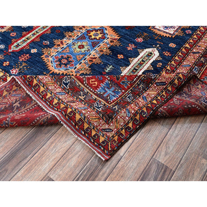 Rug 10'2"x10'2" Yale Blue Caucasian Design Revival Hand Knotted Wool Square