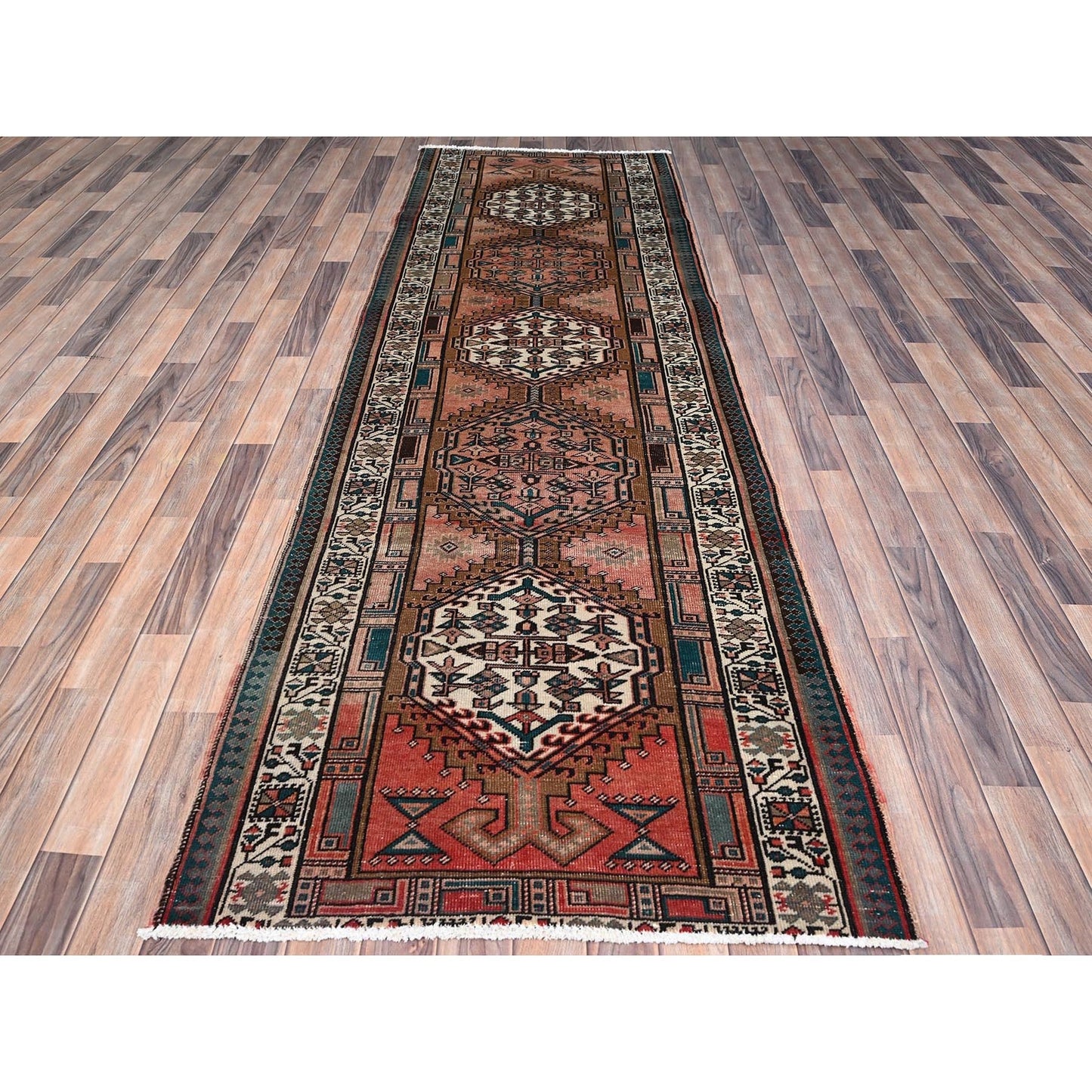 3'5"X10'2" Brown North West Zoroastrian Hand Knotted Wide Long Runner Rug
