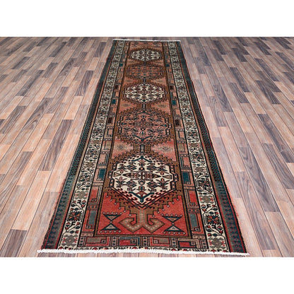 3'5"X10'2" Brown North West Zoroastrian Hand Knotted Wide Long Runner Rug