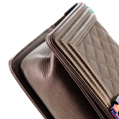 Chanel Boy Flap Bag Quilted Iridescent Goatskin Old Medium