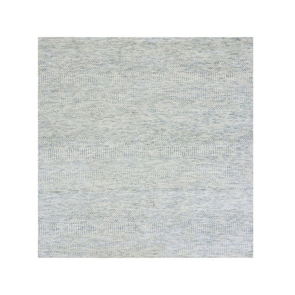 6'X6' Gray Hand Knotted Wool Modern Tone On Tone Grass Design Square Rug