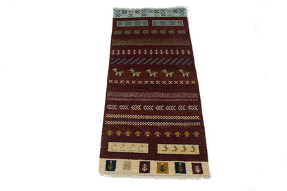 3X6 ft Handmade Maroon Red Striped Tribal Style