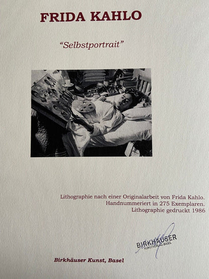 Frida Kahlo 'Self-Portrait' Lithograph Numbered Signed Coa