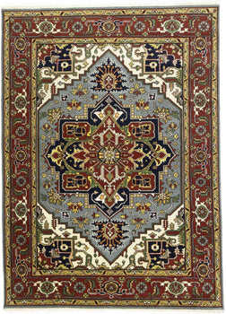 Hand-Knotted Large Gray Floral Heriz Serapi Wool