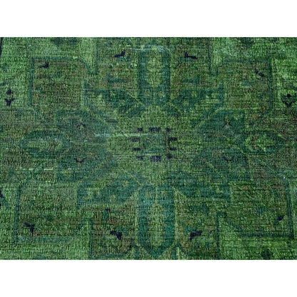 7'9"X9'8" Hunter Green Overdyed Heris Design Hand Knotted 100% Wool Rug