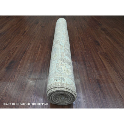 5'X19'9" Brown Angora Oushak Vines Design Hand Knotted Wool Runner Rug